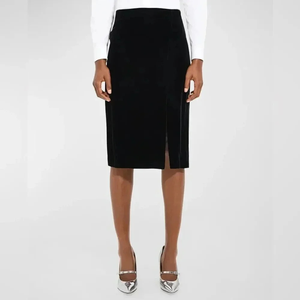 NWT Theory High Waist Side Slit Drape Velvet Skirt size 14